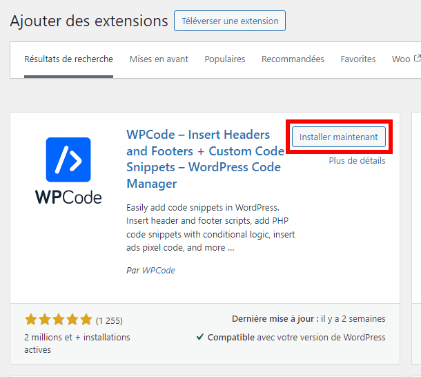 Installer WPCode sur WordPress - content locking - verrouillage de contenu