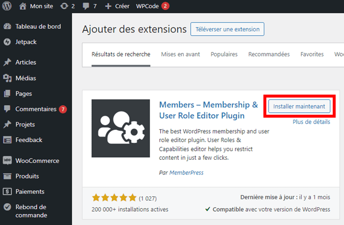 Installer l'extension MemberPress sur WordPress