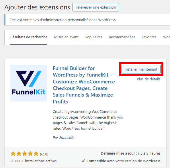 Installer l'extension FunnelKit sur WordPress