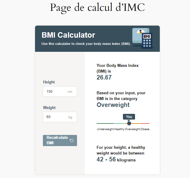 Calcul d'IMC avec BMI Calculator sur votre site de fitness WordPress