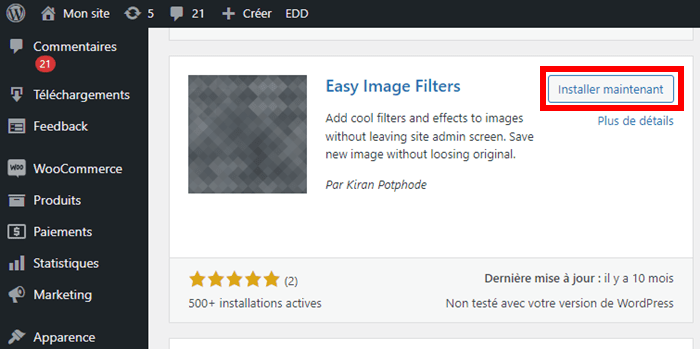 Installer l'extension Easy Image Filters