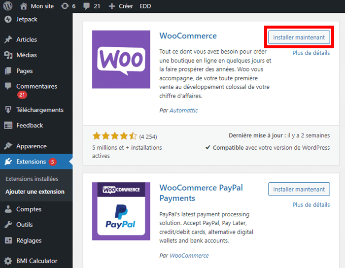 Installer WooCommerce sur WordPress