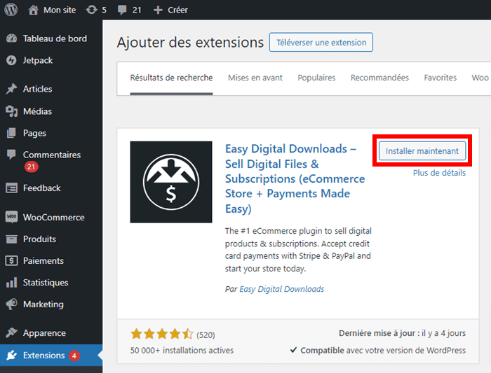 Installer EasyDigital Download sur WooCommerce