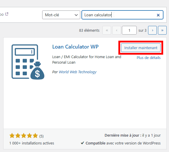 Installer le plugin Loan Calculator WP