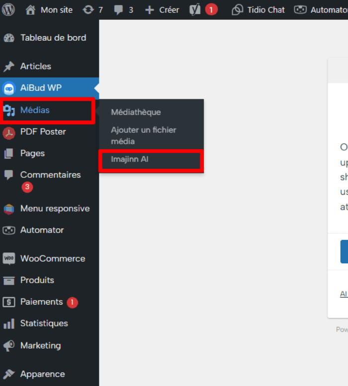 Accéder à Imajinn dans WordPress