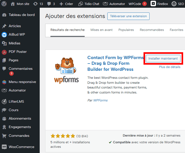 Installer le plugin WPForms