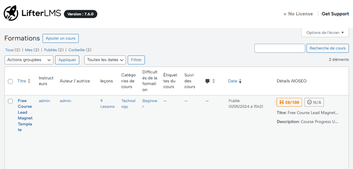 Gestion de cours - LifterLMS - créer un site de formations en ligne