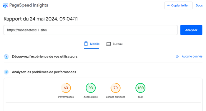 Tests de performances avec PageSpeed Insights 