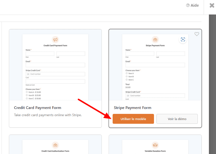 Utiliser un modèle de formulaire avec Stripe sur WPForms