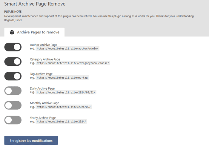 Supprimer les pages d'archives dans WordPress avec Smart Archive Page Remove - optimiser WordPress