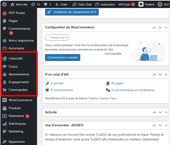 Paramètres de configuration de LifterLMS