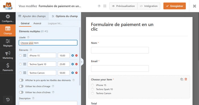 Ajouter les produits au formulaire WPForms