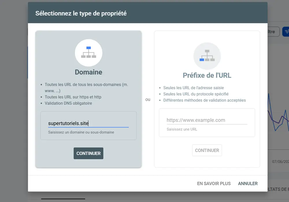 Ajouter une propriété dans Google Search Console
