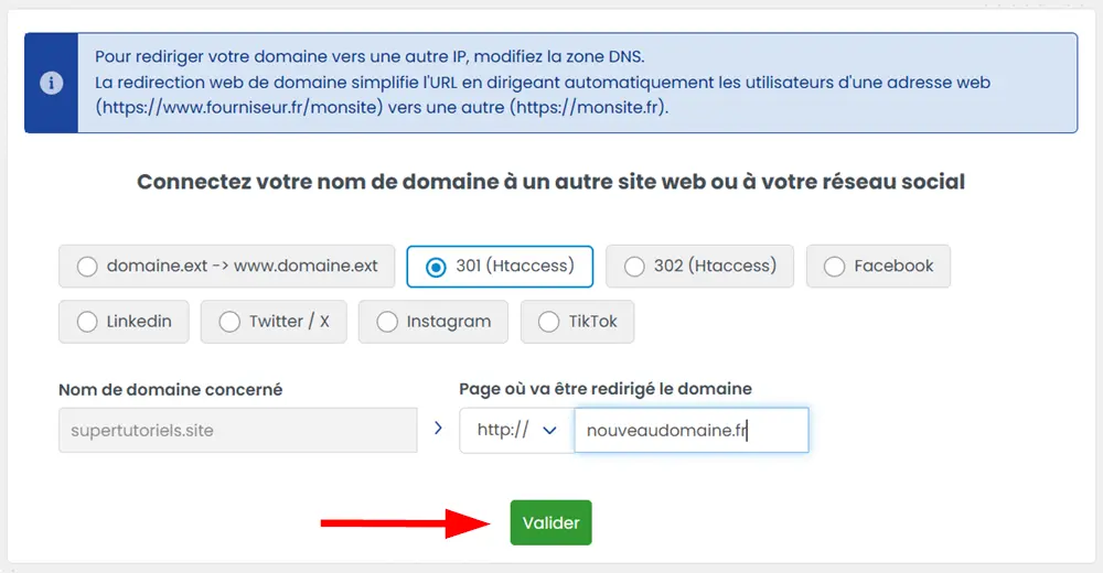Configurer une nouvelle redirection 301 sur le panel LWS