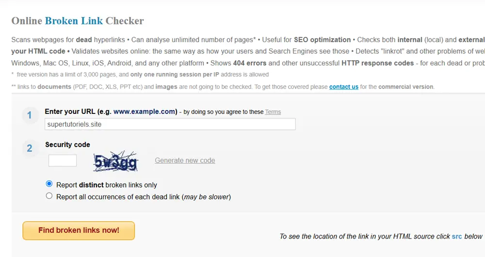 Trouver des liens cassés avec Online Broken check Link