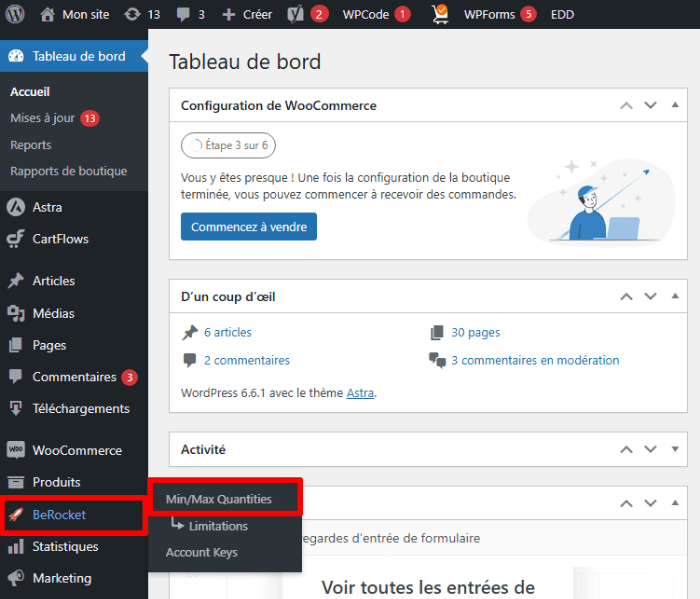 Configurer l'extension Min and Max Quantity for WooCommerce