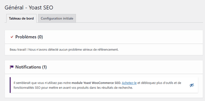 Tableau de bord Yoast SEO