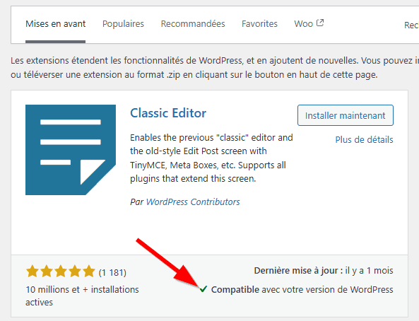 Version de plugins Compatibles avec la version de WordPress