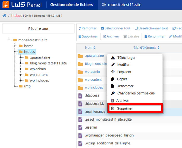 Supprimer le fichier .maintenance sur WordPress