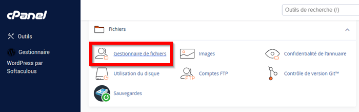 Gestionnaire de fichiers sur cPanel LWS