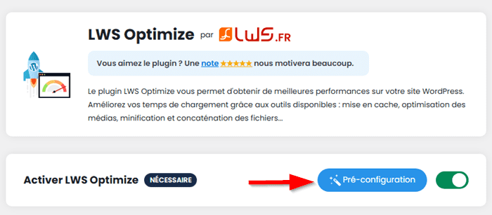 Activer la pré-configuration de LWS Optimize