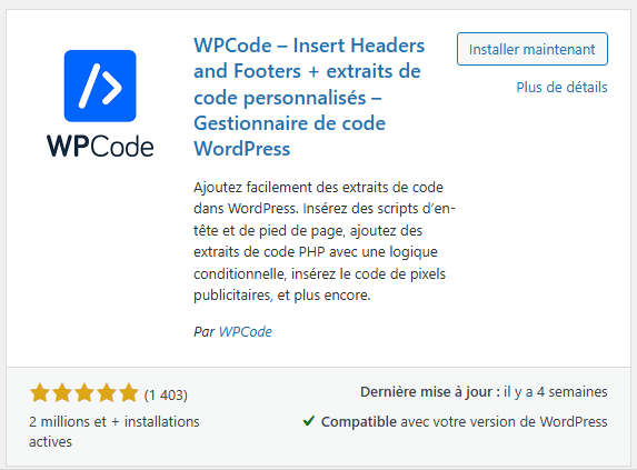 Installer WPCode sur WordPress