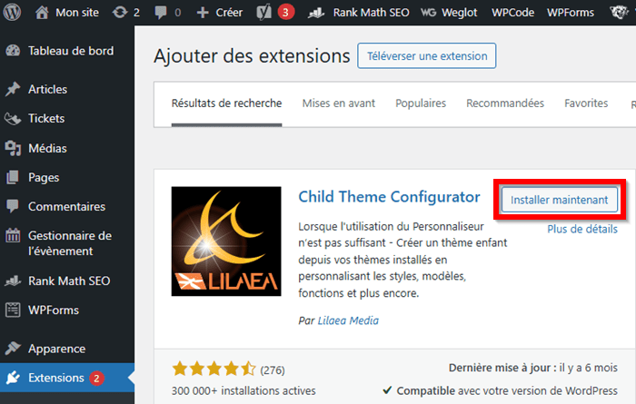 Installer le plugin Child Themes configurator