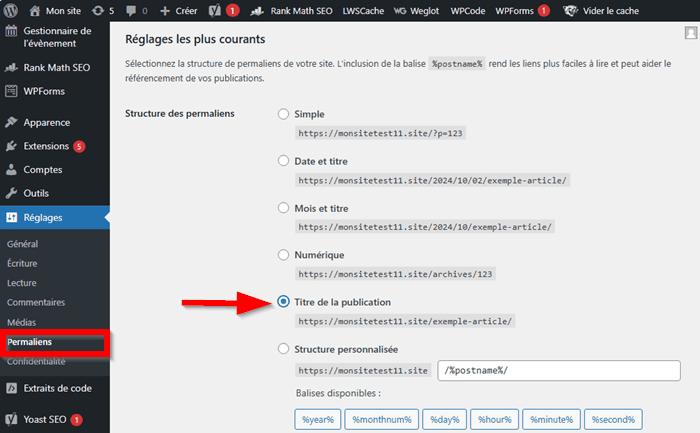 Changer la structure de permaliens WordPress