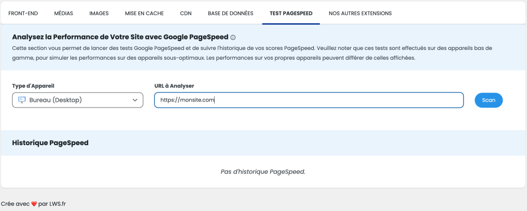 Analyse de la performance avec Google PageSpeed LWS Optimize