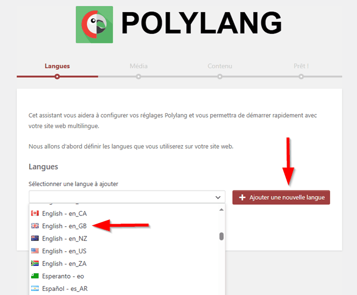 Choisir une langue sur Polylang