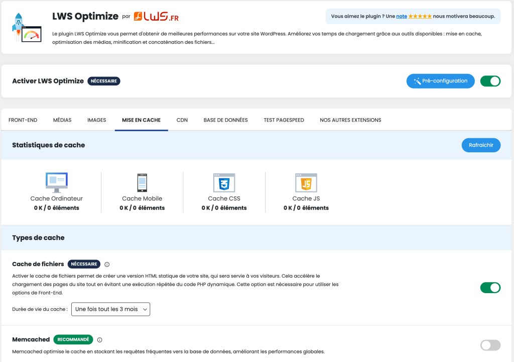 LWS Optmize cache de fichiers et memcached