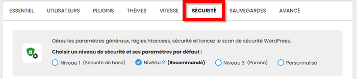 Choisir un niveau de sécurité du site/WP Manager de LWS