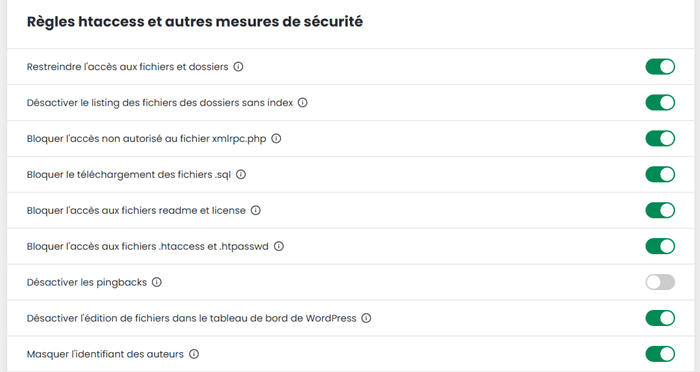 Activer manuellement les mesures de sécurité/WP Manager de LWS