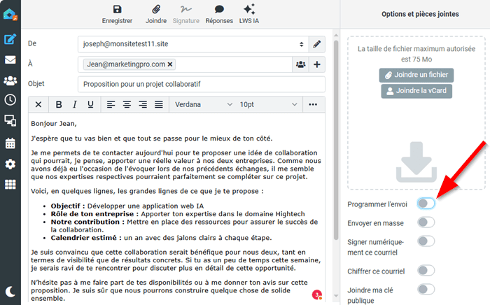 Programmation de l'e-mail sur Webmail LWS