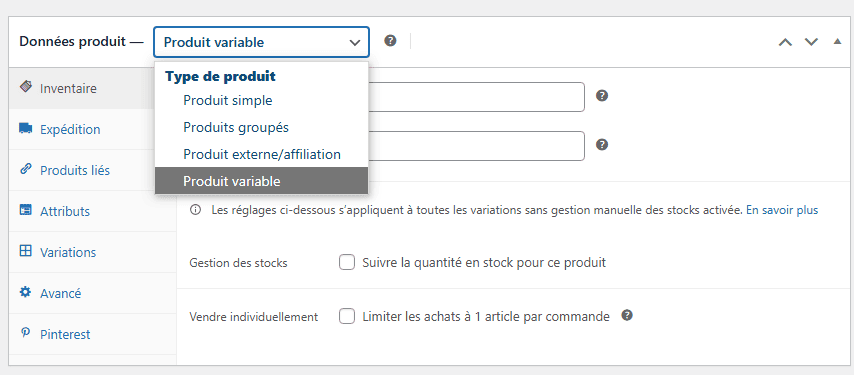 Ajouter un variable de produits sur WooCommerce