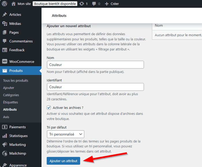 Ajouter un attribut de produits dans WooCommerce