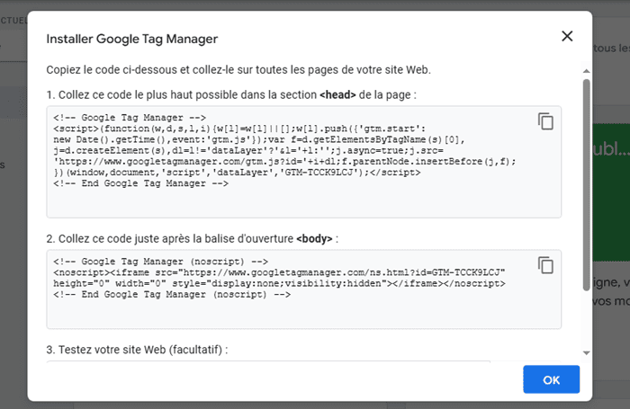 Code de conteneur Google Tag Manager