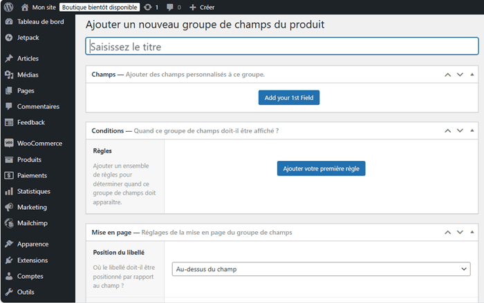 Configurer des champs personnalisés sur WooCommerce avec Advanced Products Fields