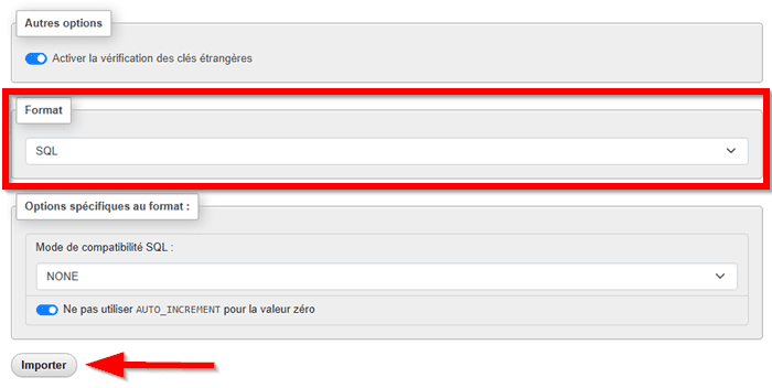 Importation de la base de données MySQL sur le serveur LWS