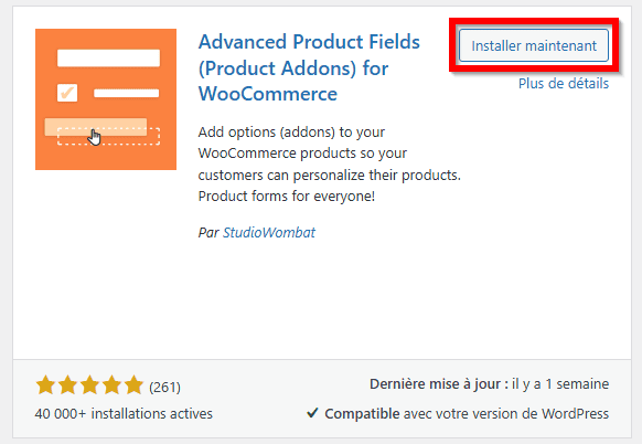 Installer le plugin Advanced Products Fields