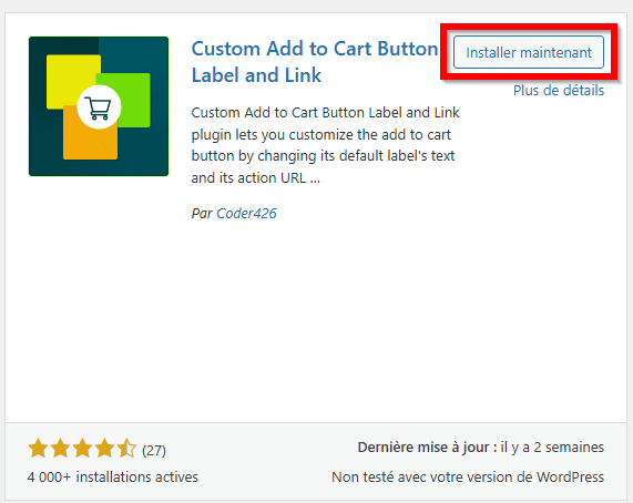 Installer le plugin Custom Add to cart Button sur WooCommerce