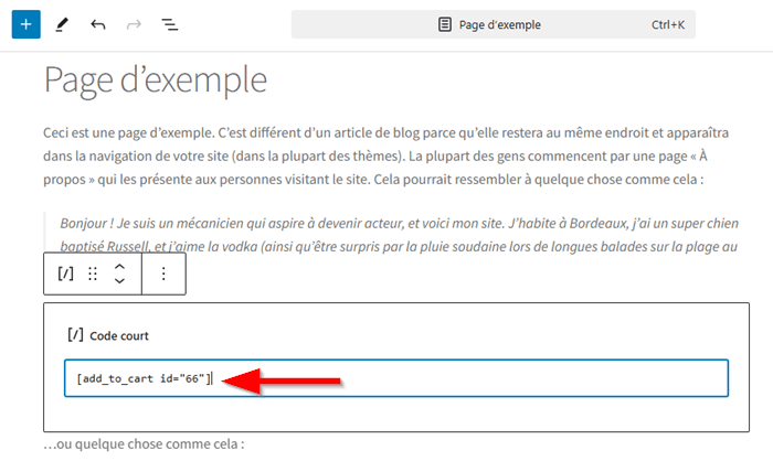 Intégrer le bouton Ajouter au panier dans une page une page spécifique