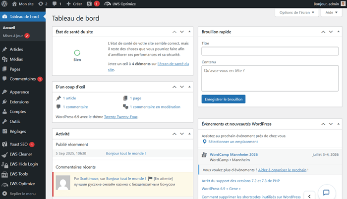 Versions WordPress & roadmap