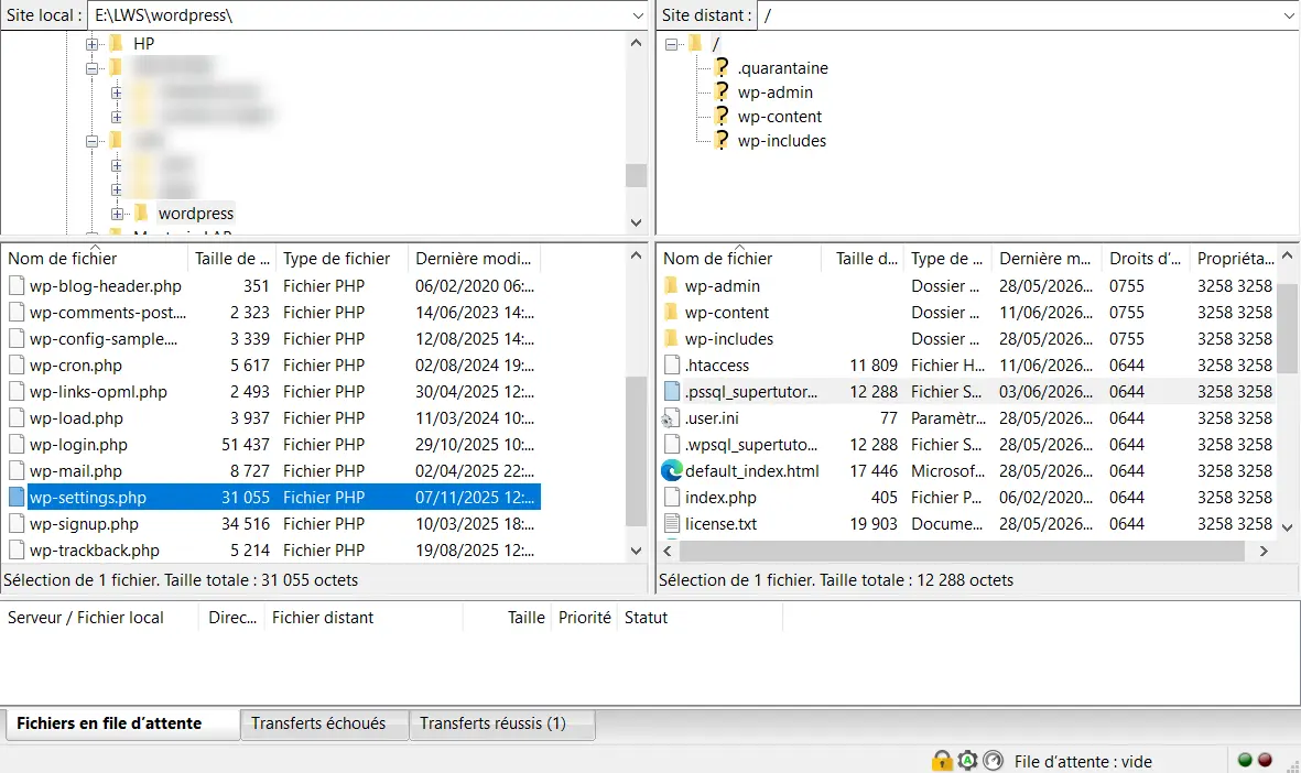 Envoyer wp-Settings au serveur