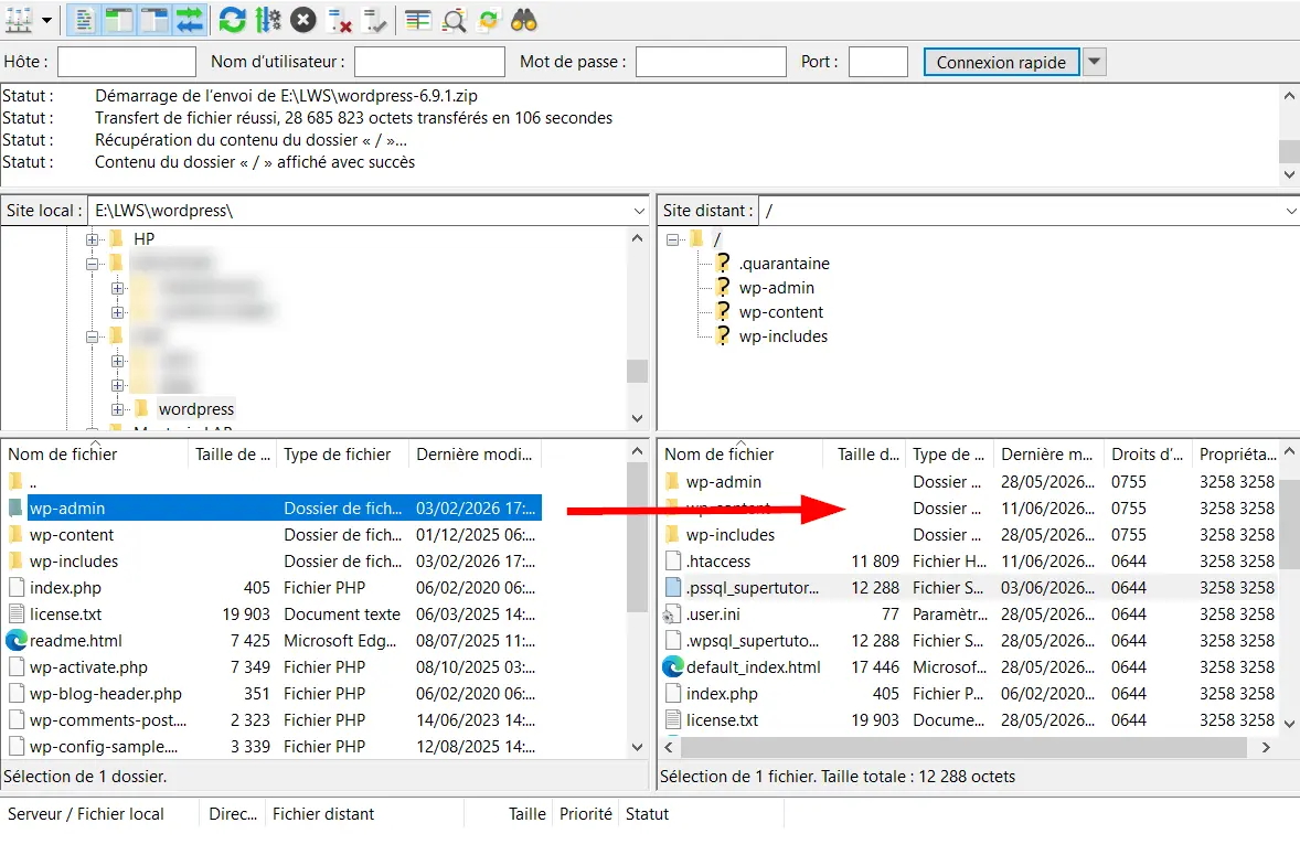 Envoyer le fichier WP-admin au serveur