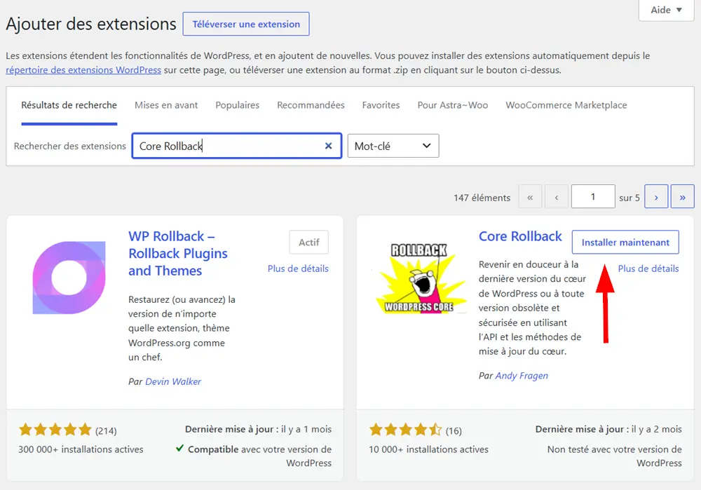Installer le plugin Core Rollback