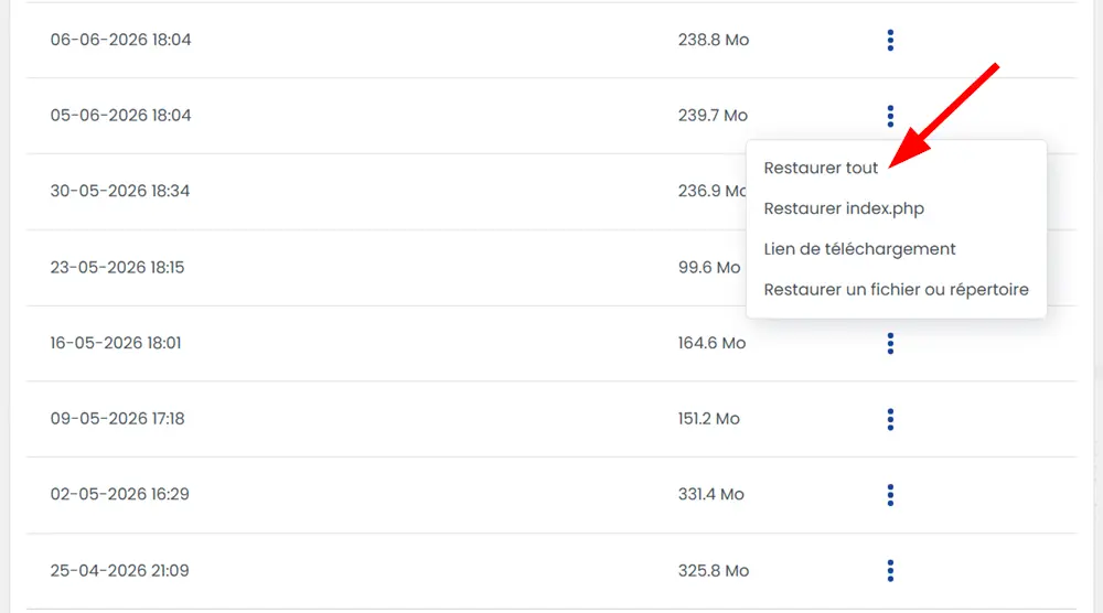 Restaurer les fichiers d'un site WordPress