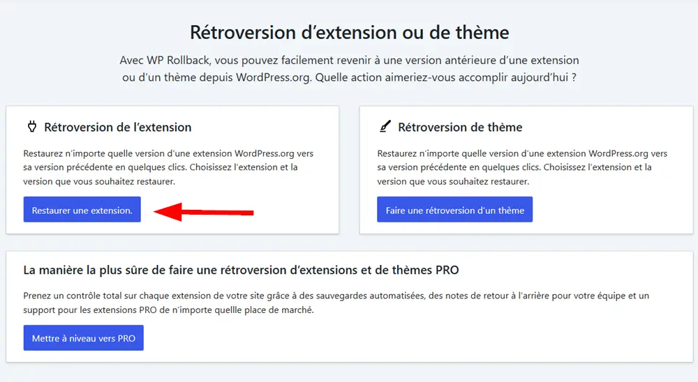Restaurer une extension