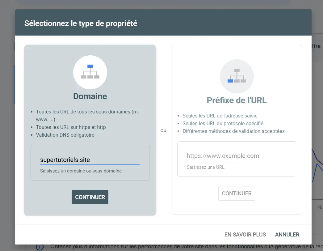 Ajouter une propriété dans Google Search Console