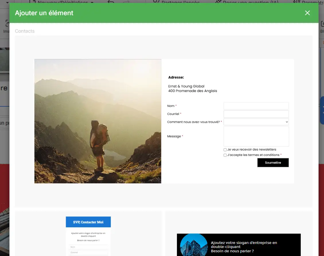 Créer un formulaire de contact dans l'éditeur SiteBuilder Pro